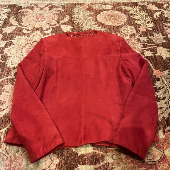 Jean Guise Suede Tie Jacket Red Size 44 - Picture 2 of 4